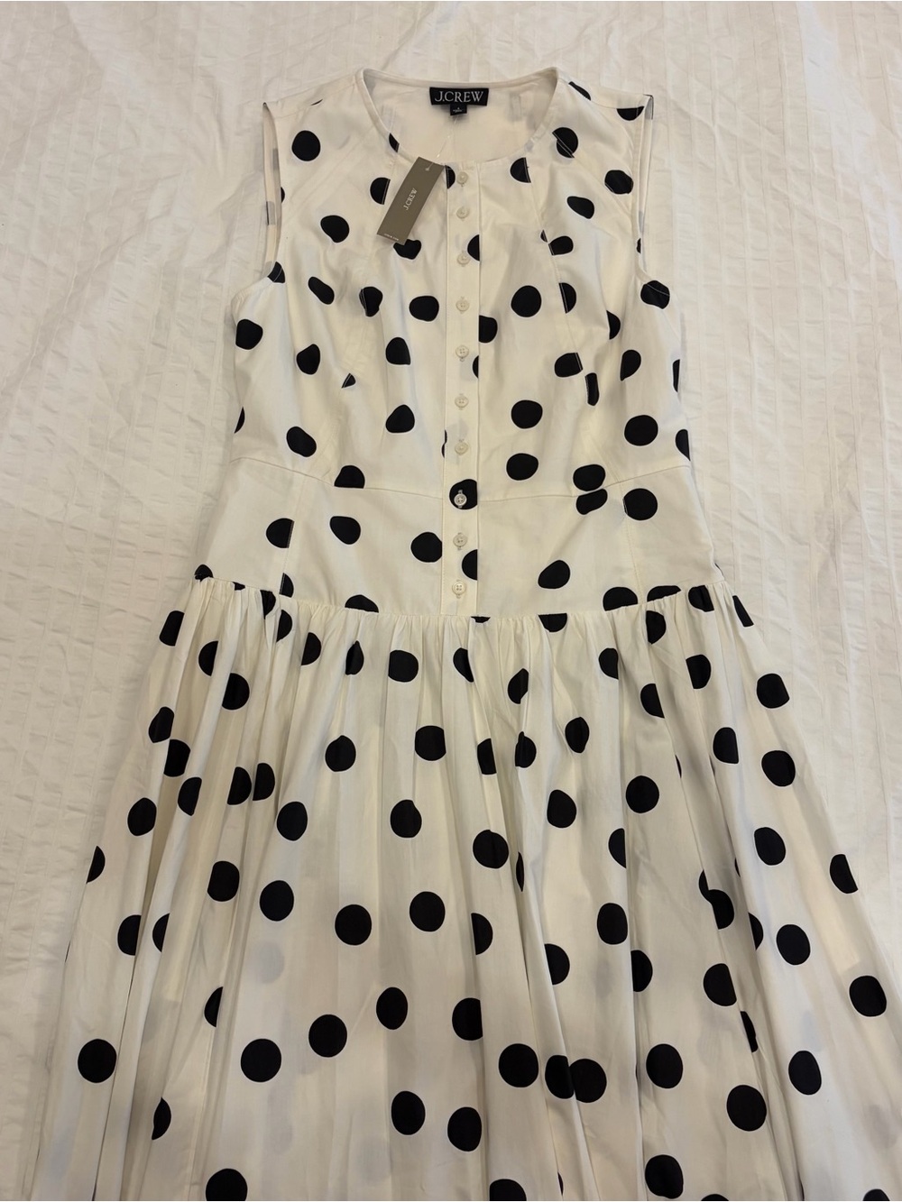 NWT J.Crew Button-front Dress in Dot-print Cotton Poplin - Ivory & Black - Picture 5 of 7